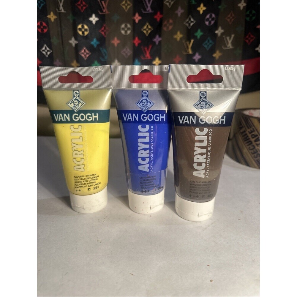 3 x Van Gogh Fluorescent Acrylic Paints, green, yellow, rose and orange